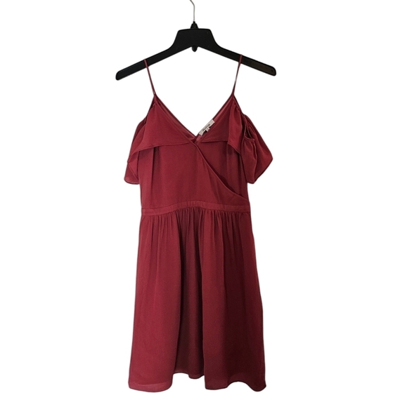 Madewell Red Silk Cold Shoulder Spaghetti Strap Mini Dress 2 Preowned - Picture 7 of 9
